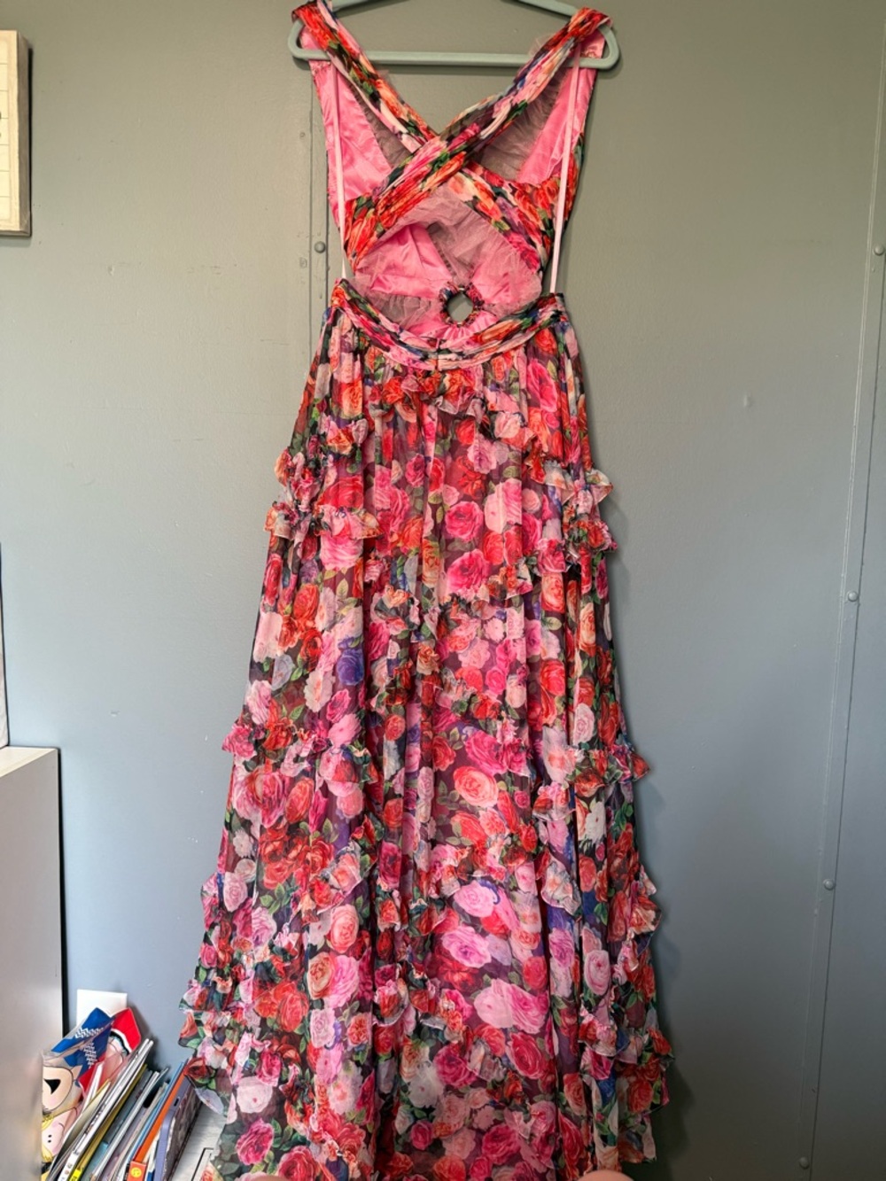 Mac Duggal Pink Floral Cutout Maxi Dress - Picture 7 of 8
